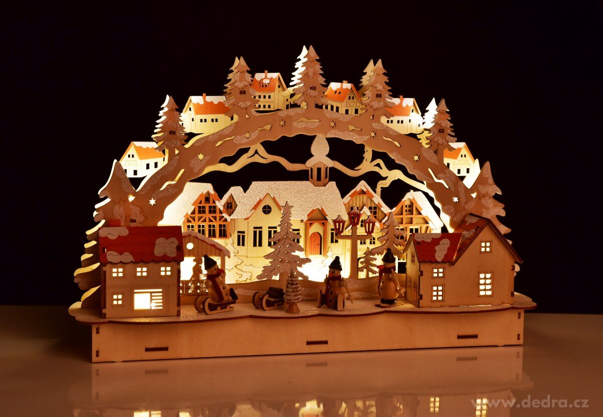 45 cm svítící LED zimní městečko s vnitřním osvětlením