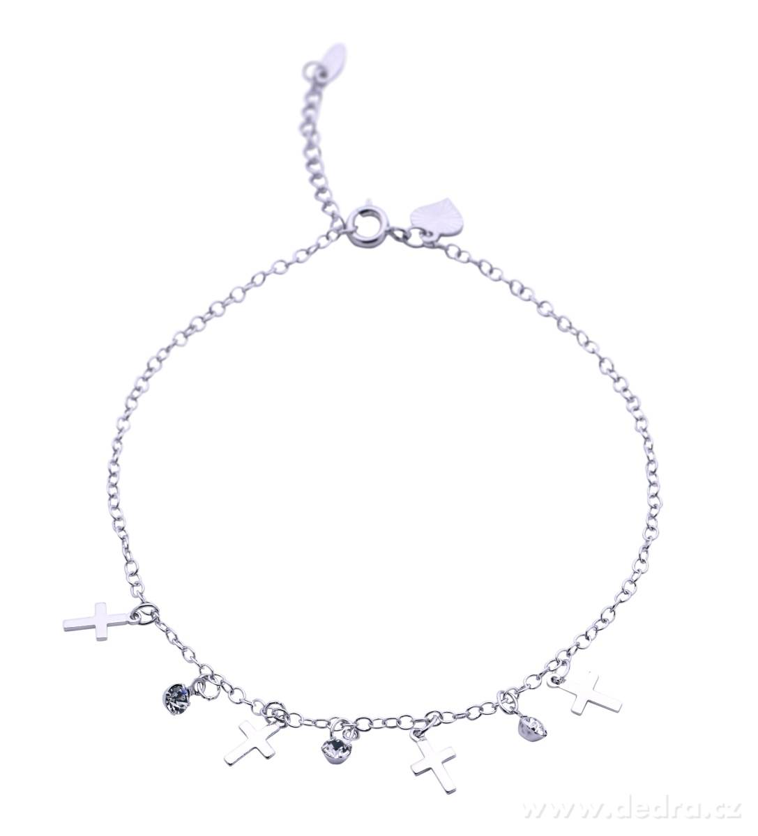 Řetízek na nohu, s křížky a zirkony, rhodiováno