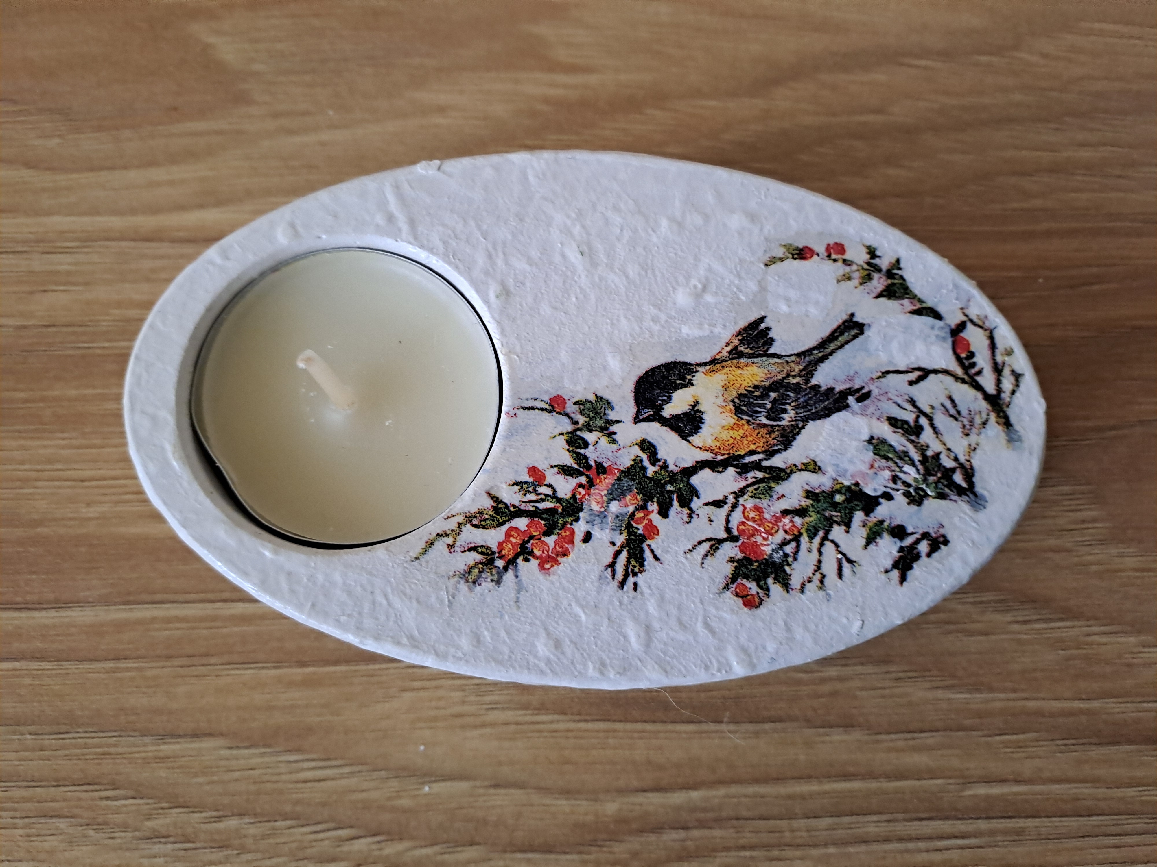 Svícen na čajovou svíčku - ptáček na větvičce 