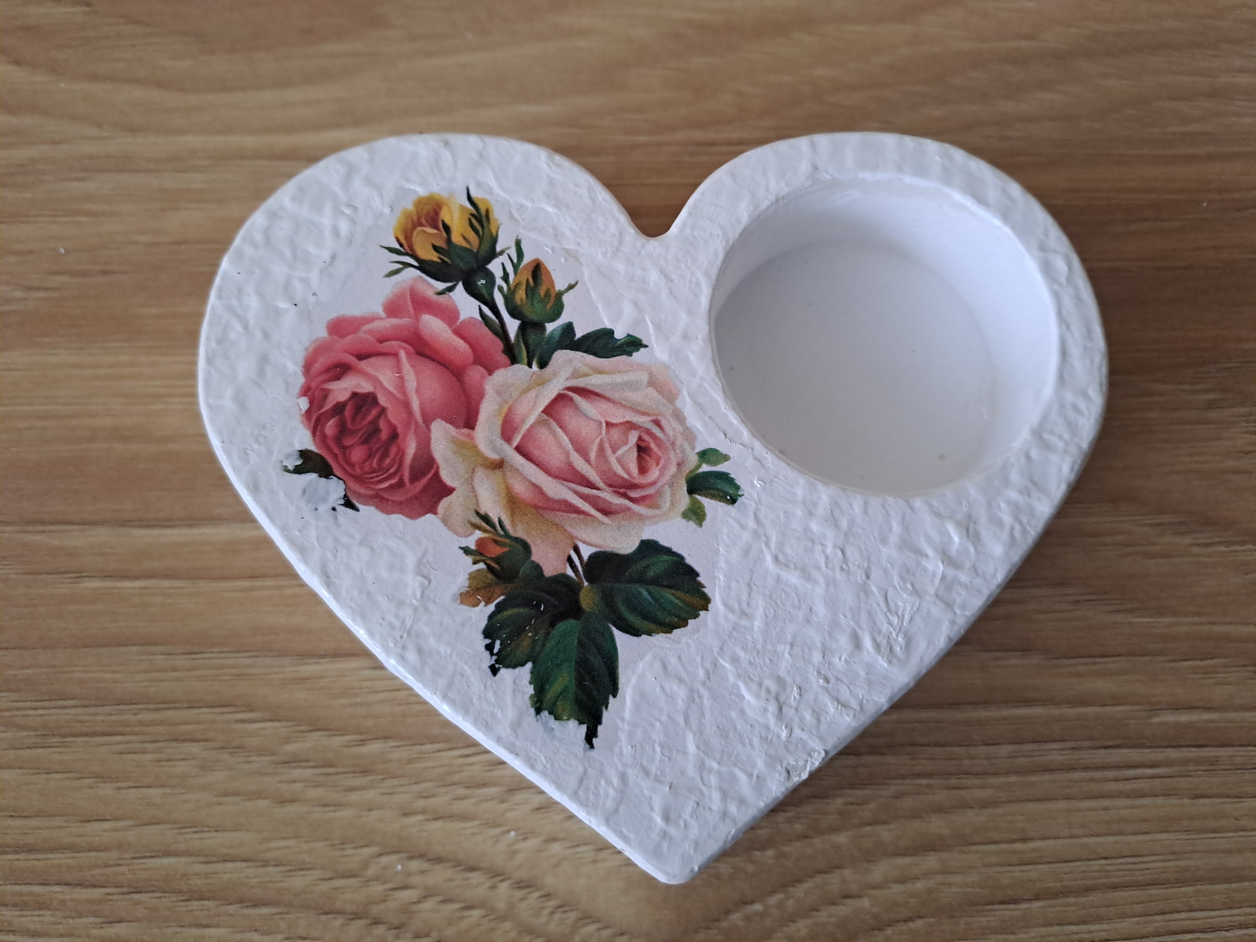 Svícen na čajovou svíčku -srdíčko - růže 