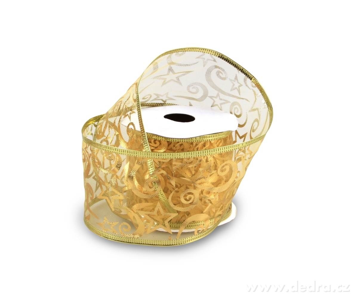 Dekorační stuha - zlatá s ozdobou