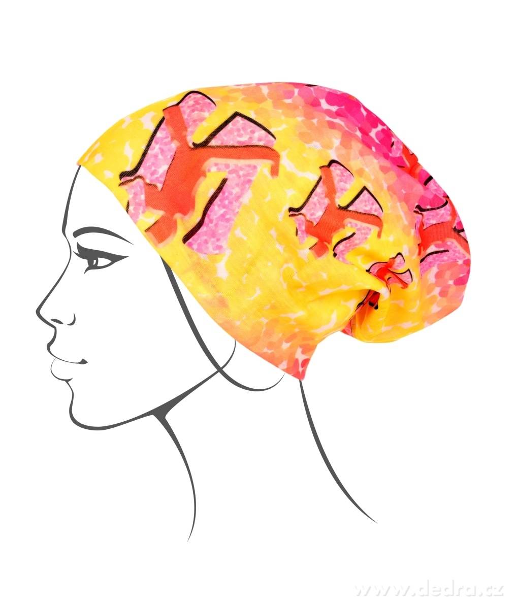 Multifunkční šátek, růžovo žlutý s motivem