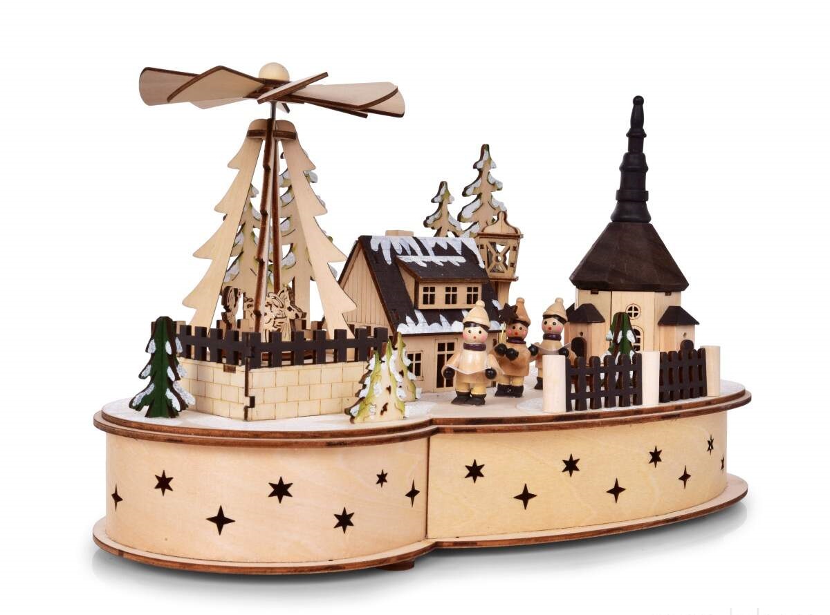 Zimní vesnička s kolotočem a LED osvětlením - 35cm