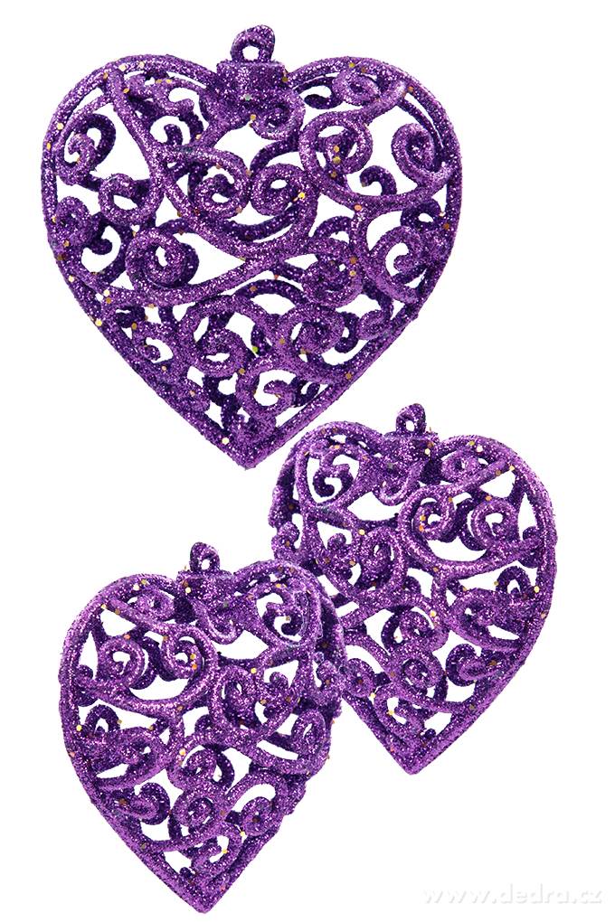 Krajková srdíčka - 3 kusy - fialové 