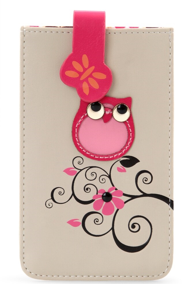 Pouzdro na mobil, s aplikací sovičky, z ekokůže