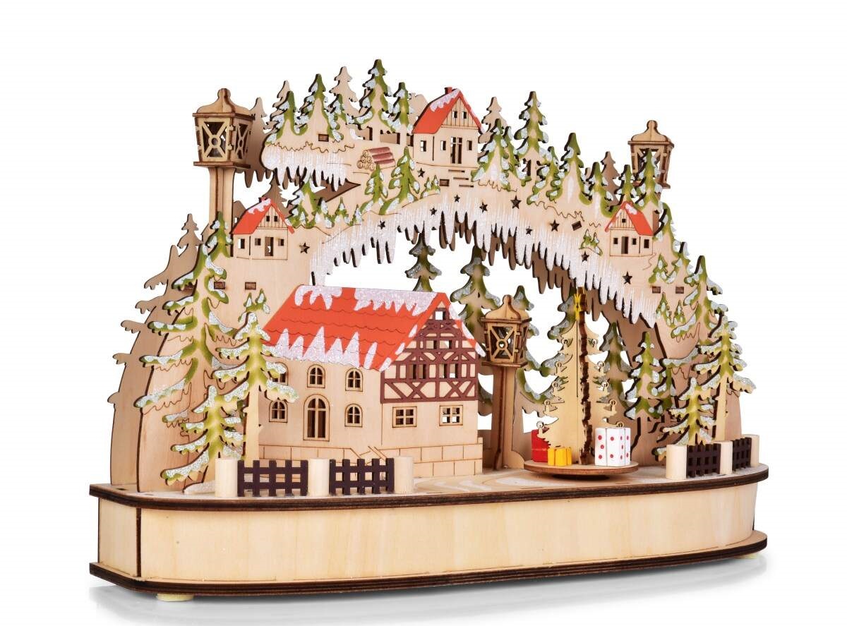  lesní svítící vesnička s kolotočem 35 cm