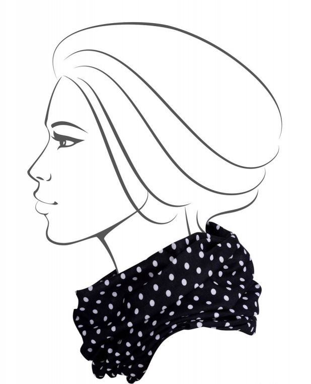 Multifunkční šátek, černý s bílým puntíkem