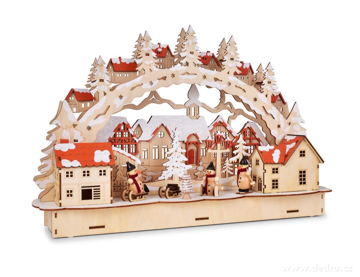 45 cm svítící LED zimní městečko s vnitřním osvětlením