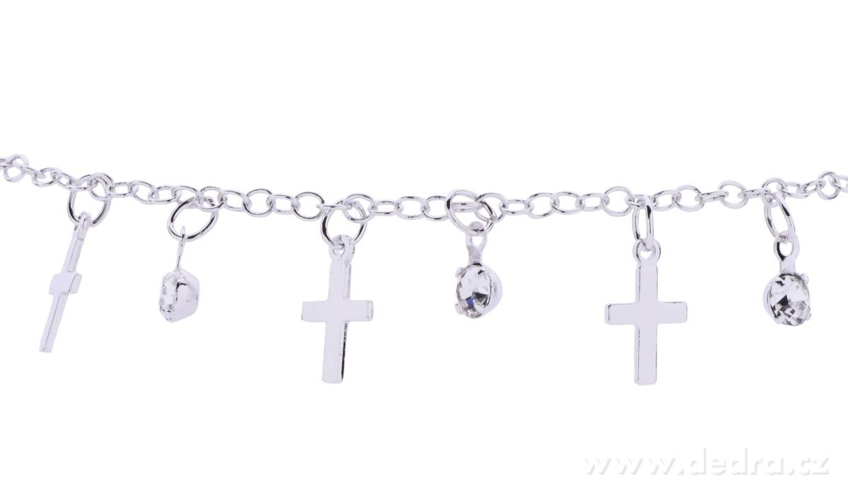 Řetízek na nohu, s křížky a zirkony, rhodiováno