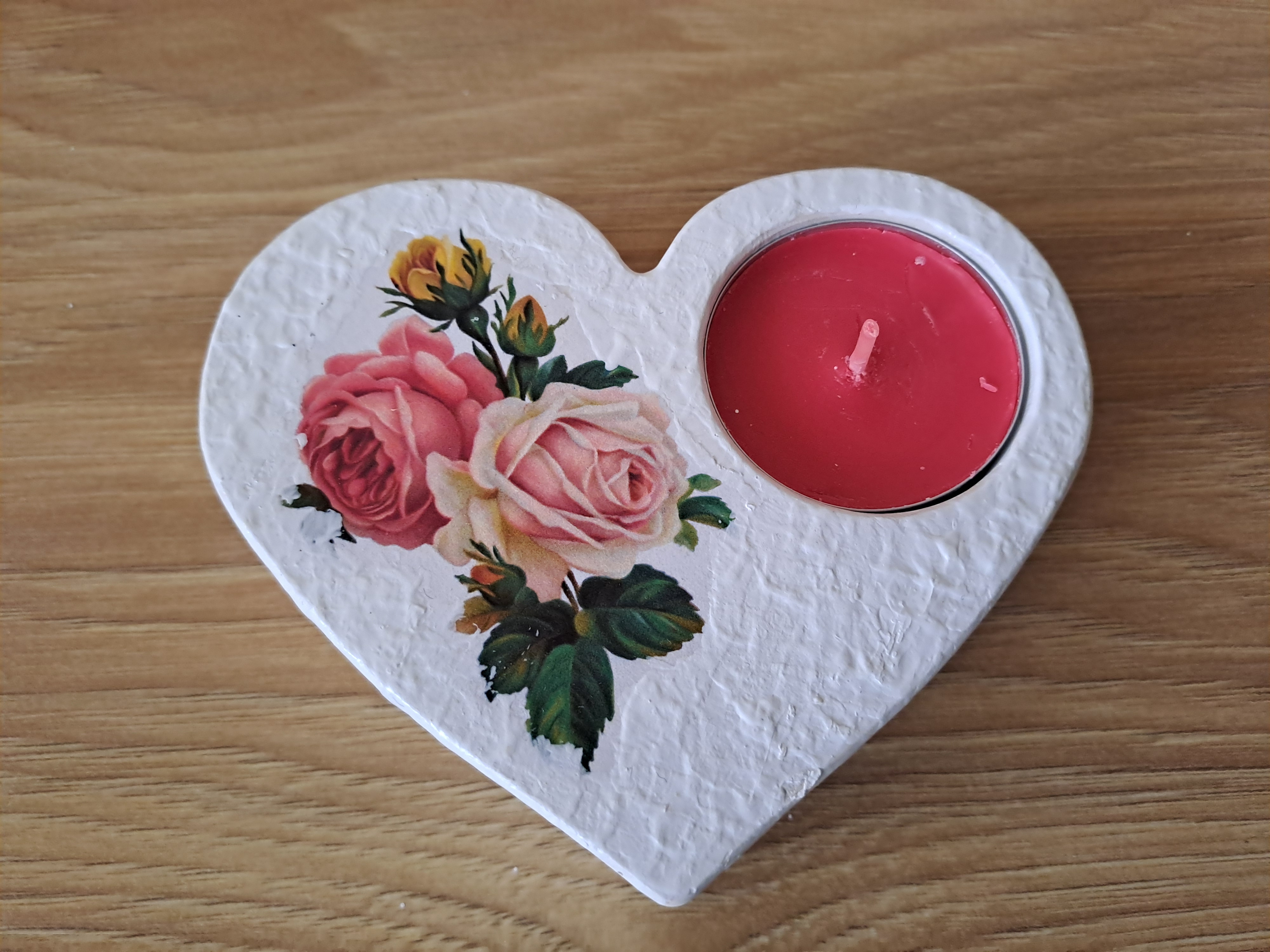 Svícen na čajovou svíčku -srdíčko - růže 