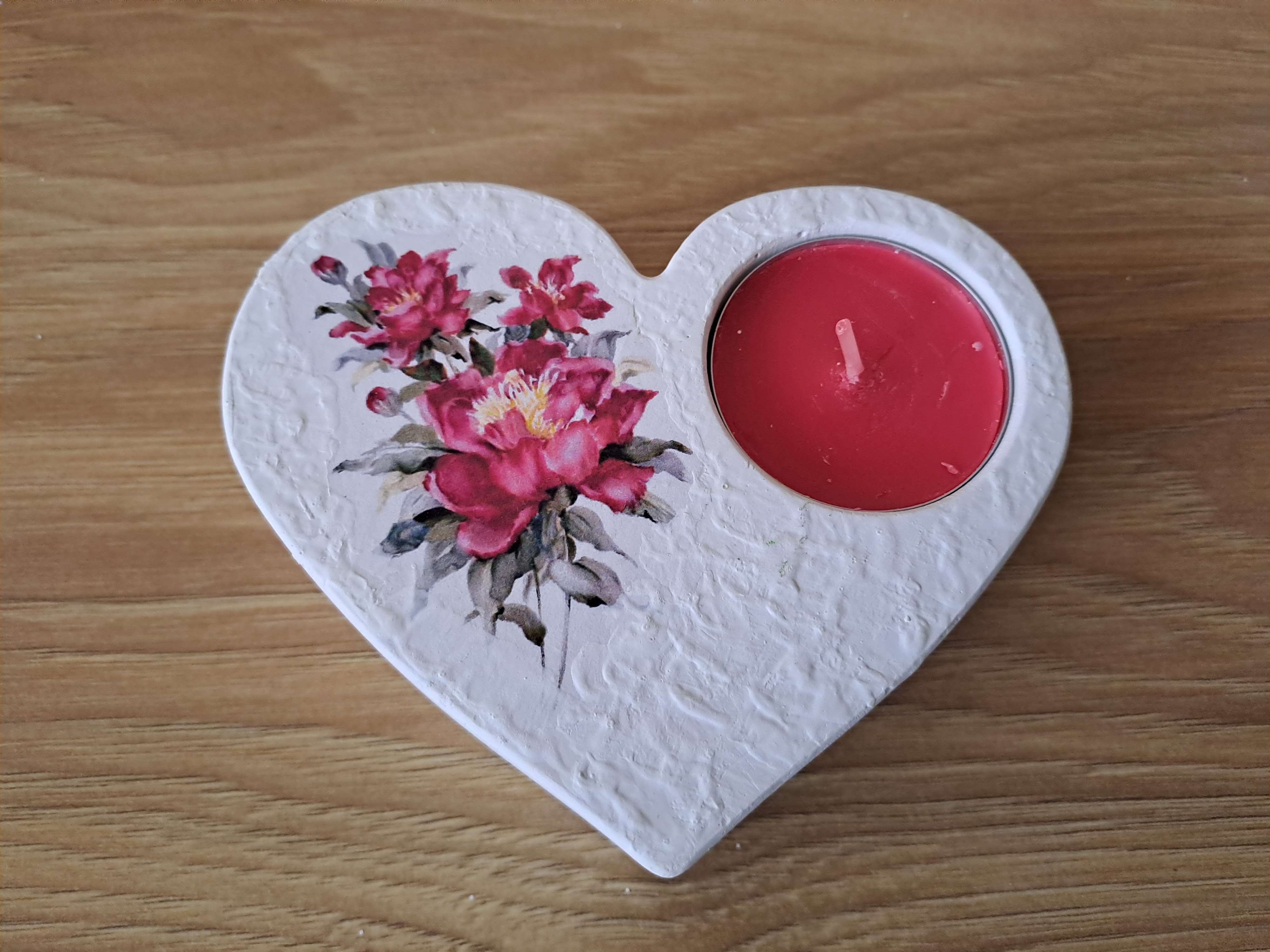 Svícen na čajovou svíčku -srdíčko - růže č.6