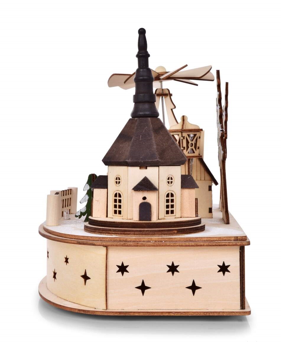 Zimní vesnička s kolotočem a LED osvětlením - 35cm