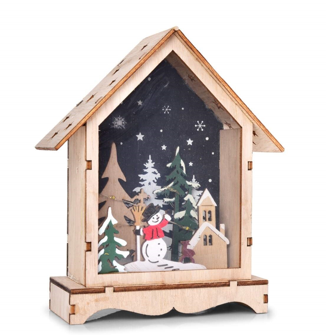 Domek uvnitř s lesním zátiším s LED osvětlením - 16 cm