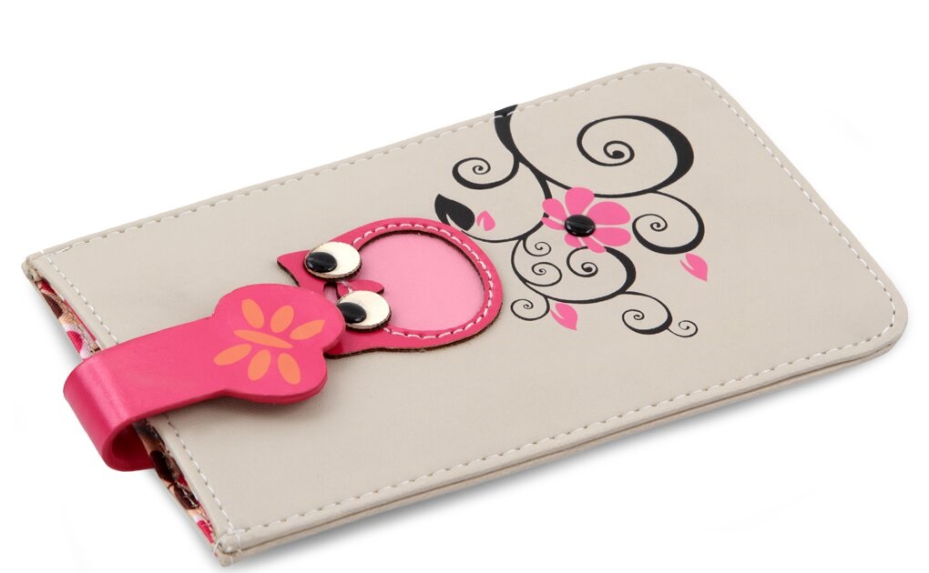 Pouzdro na mobil, s aplikací sovičky, z ekokůže