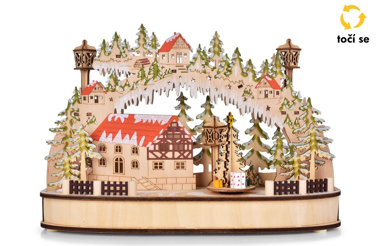  lesní svítící vesnička s kolotočem 35 cm