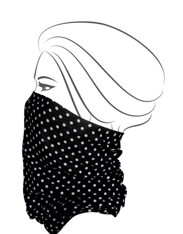 Multifunkční šátek, černý s bílým puntíkem