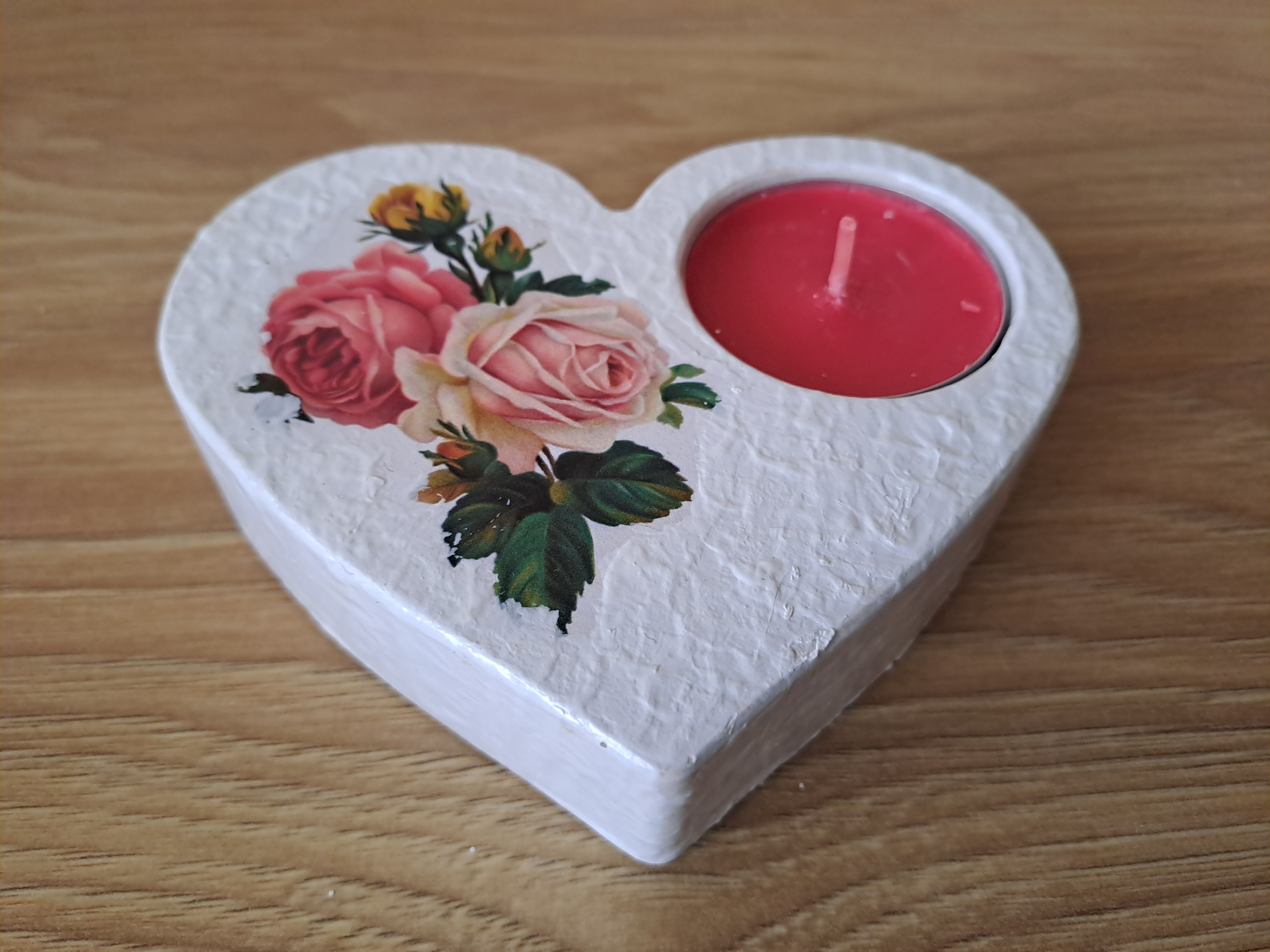 Svícen na čajovou svíčku -srdíčko - růže 