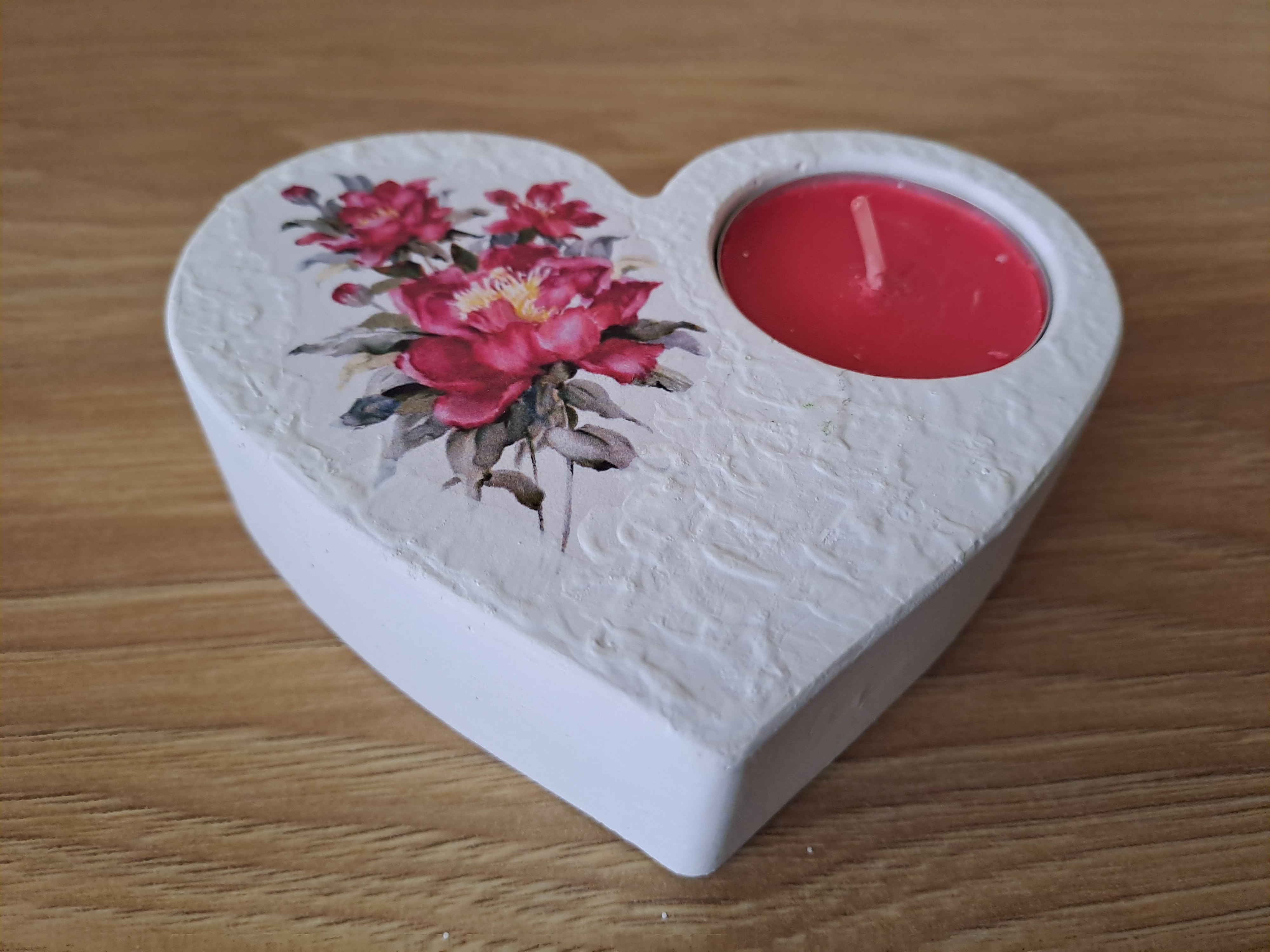 Svícen na čajovou svíčku -srdíčko - růže č.6