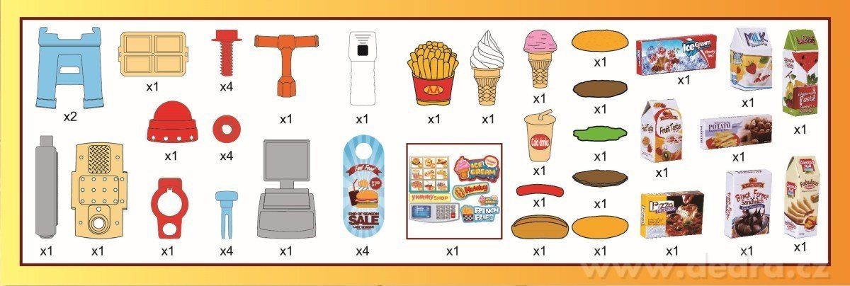 RYCHLÉ OBČERSTVENÍ, dětský báječný obchod, ZMRZLINA & BURGERY, 46 dílná sada