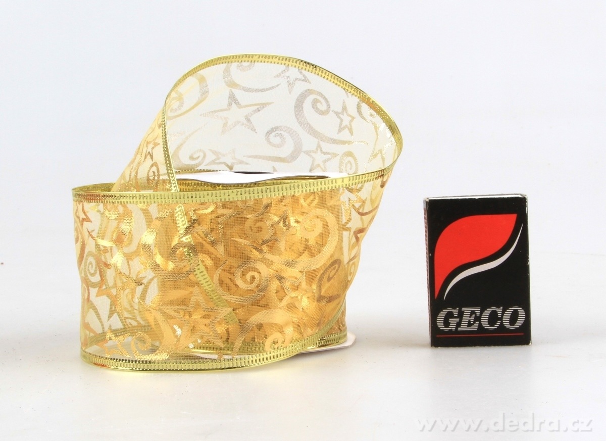 Dekorační stuha - zlatá s ozdobou