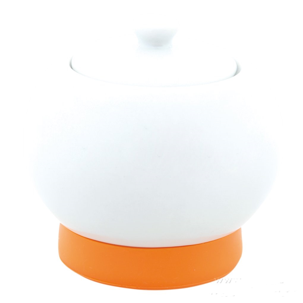 Porcelánová cukřenka, s víkem, výš.8 cm,obj.300 ml bílo-oranžová