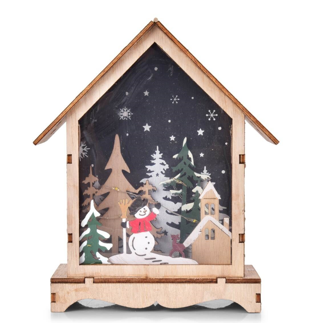 Domek uvnitř s lesním zátiším s LED osvětlením - 16 cm