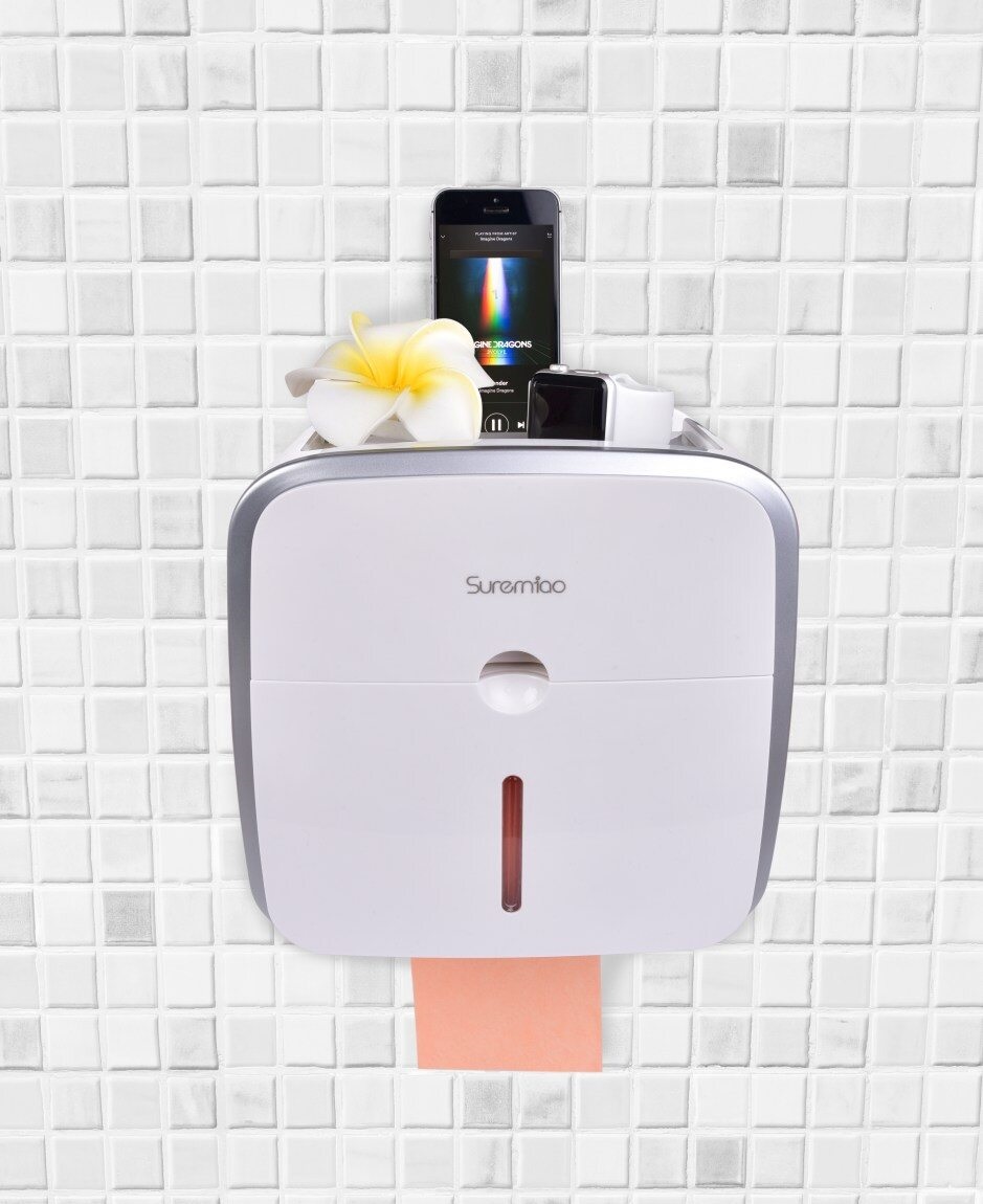 WC skříňka na toaletní papír s šuplíkem na hygienické potřeby, šedá