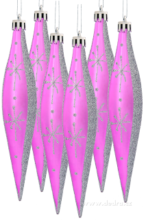 Vánoční baňky podlouhlé - RŮŽOVO STŘÍBRNÉ 